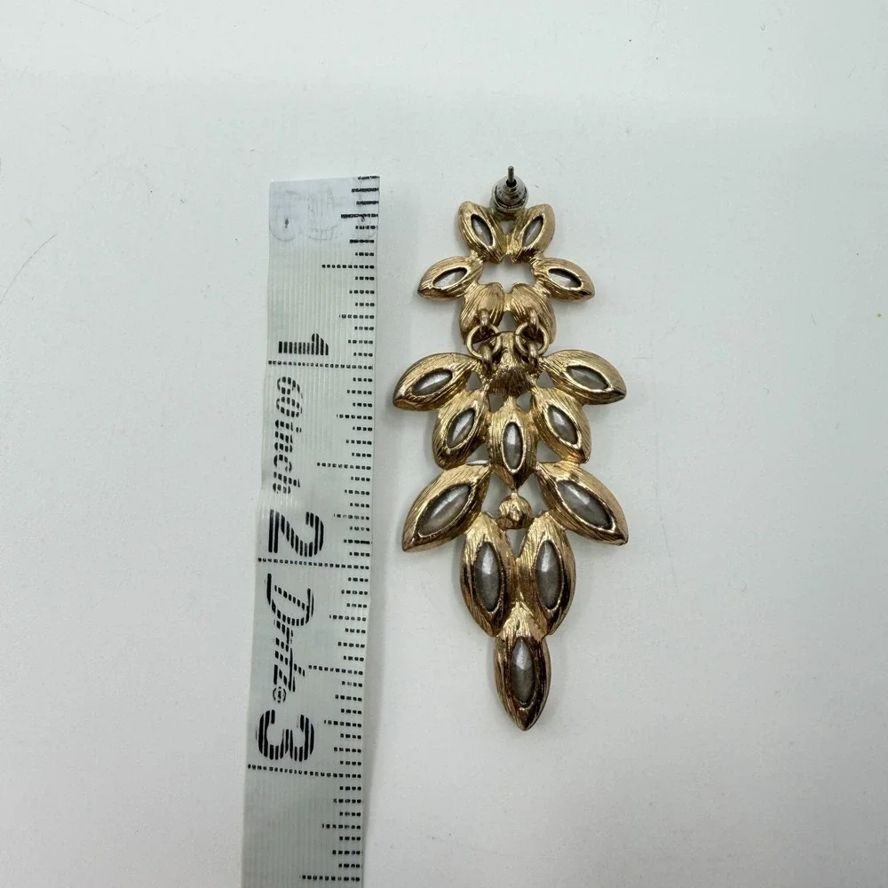Gold Tone Clear Rhinestone Chandelier Earrings Bridal Statement Jewelry Gift